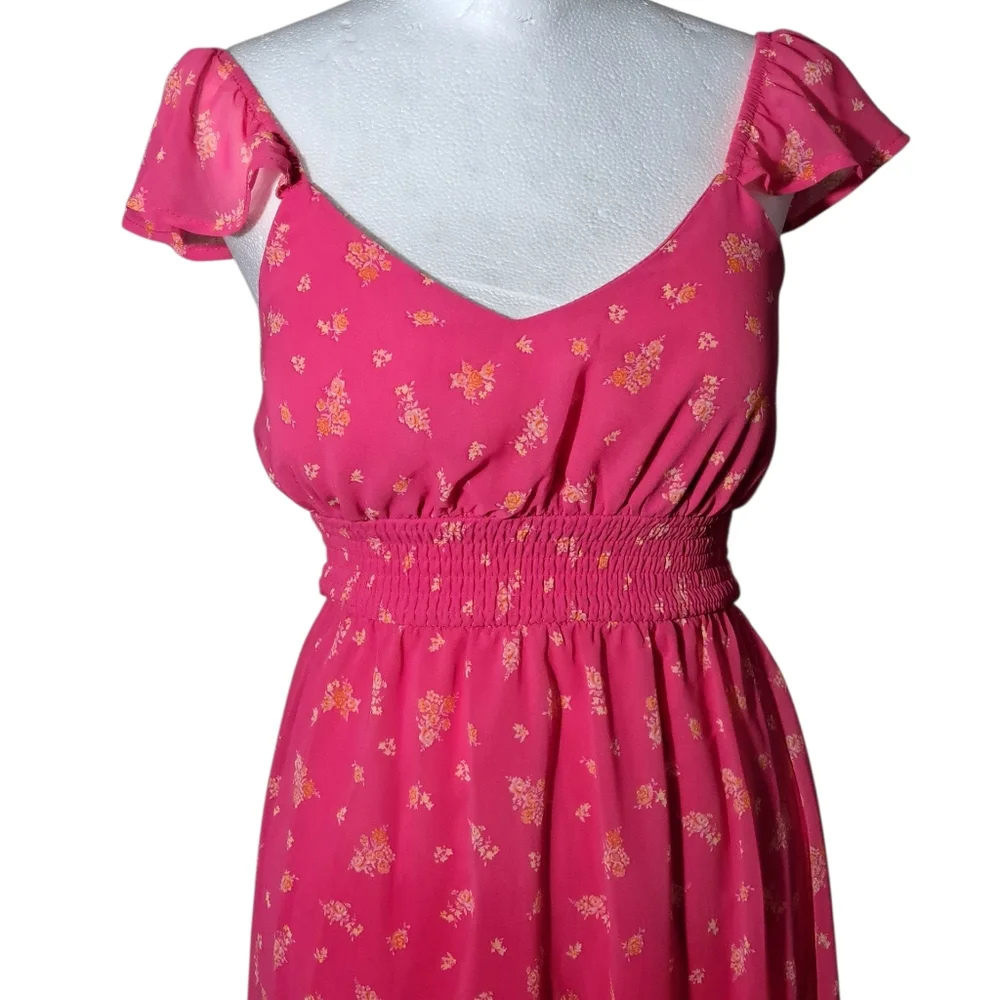 NWT SZ XS FLORAL DRESS WITH STRETCH BODICE (SEE PICS FOR SLIGHT FLAW) - Picture 13 of 16